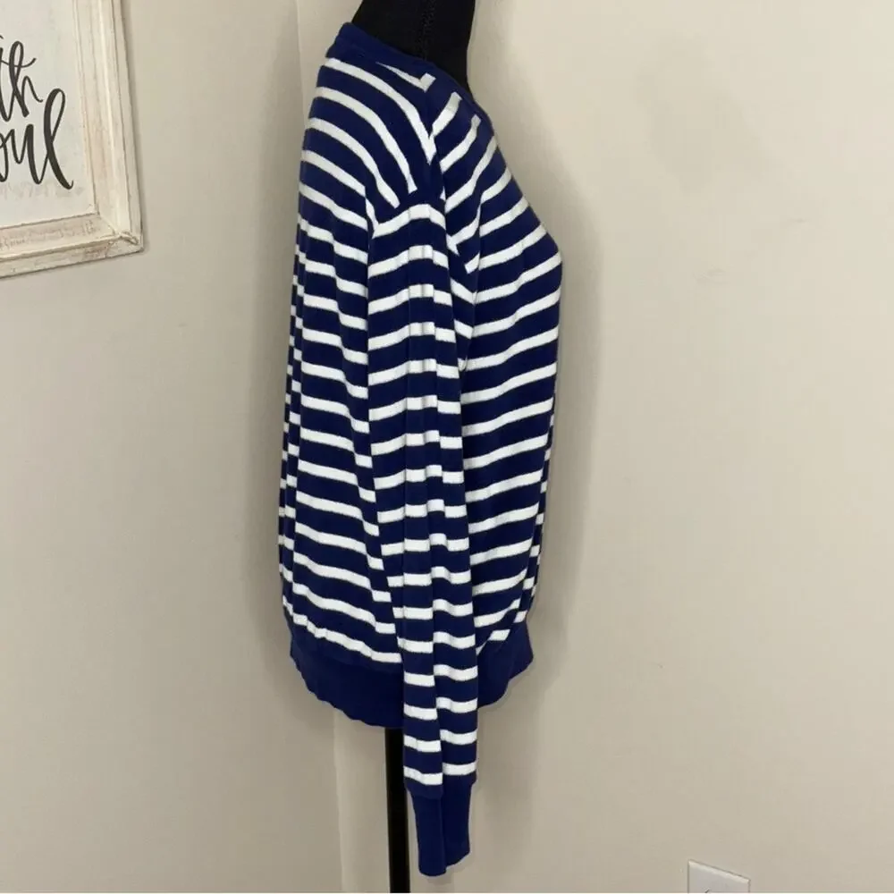 Polo Ralph Lauren Men’s Crew Neck Terry Cloth Striped Sweater Blue White Size M
